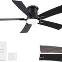 46 Inch Ceiling Fans with Lights and Remote, Black Low Profile Ceiling Fan, Flush Mount Style with 5 Blades, For Indoor Bedroom Living Room/Outdoor, 6 Speed Reversible DC Motor, 3CCT Dimmable LED