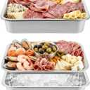 2 Set 14" x 10.4" Stainless Steel Chilled Serving Tray with Compartments Ice Chilled Tray Set for Parties Rectangle Veggie Platter Charcuterie Serving Board for Fruit Seafood Appetizer