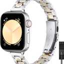 STIROLL Thin Replacement Band Compatible for Apple Watch 38mm 40mm 41mm 42mm(Series 11 10), Stainless Steel Metal Wristband Women Men for iWatch Ultra SE Series 9 8 7 6 5 4 3 2 1, Silver Gold