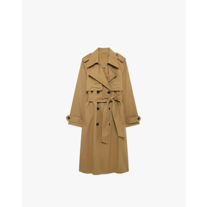 PANTETE Women's Khaki Retro Trenchcoats Lapel Long Sleeve Belt Double Breasted Fall Casual Long Coat Warm  Size S