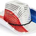 Sparkly US-Flag Western Cowboy Hat - 4th of July Red White Blue Sequin Cowgirl Hat for Independence Day Party (Medium)