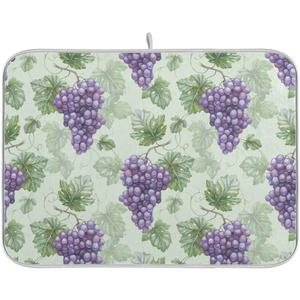 Grapes Purple Rustic Dish Drying Mat for Kitchen Green Leaves Country Fruits Microfiber Drying Mats Absorbent Reversible Dish Pad Medium Dish Draining Mat 16x18 inch