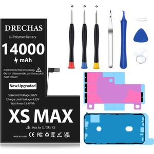 [14000mAh]Battery for iPhone XS MAX, 2026 New Upgraded High Capacity 0 Cycle Li-Polymer Replacement Battery for iPhone XS Models A1921, A2101, A2102, A2104 with Complete Professional Repair Tool Kit