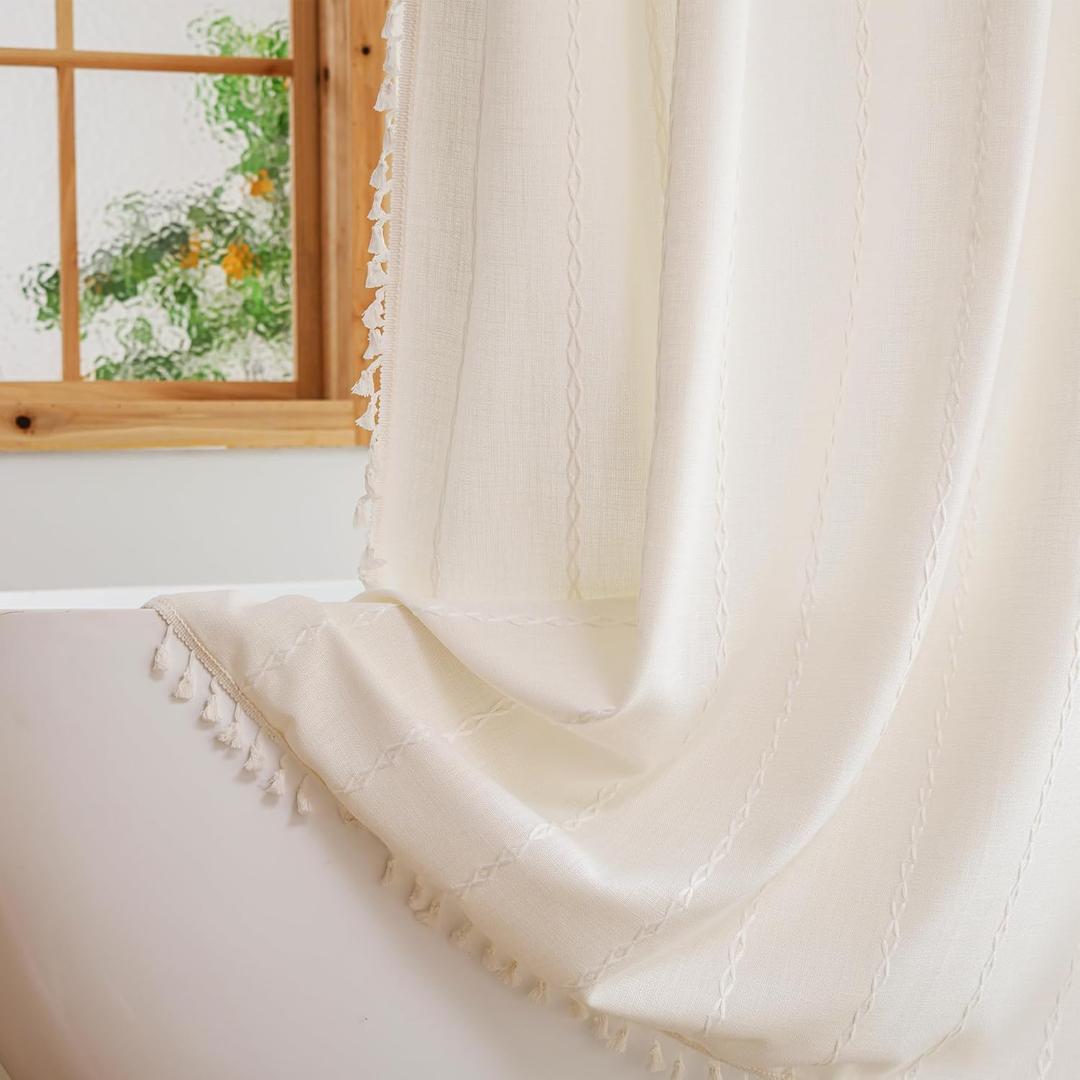 Zobesta Boho Farmhouse Shower Curtain Sets for Bathroom Heavy Duty Vintage Cloth Shower Curtain with Hooks Rustic Fabric Stall Washable Luxury Waterproof Shower Curtain (White,72 x 72 inch