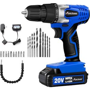AVID POWER 20V MAX Lithium lon Cordless Drill Set, Power Drill Kit with Battery and Charger, 3/8-Inch Keyless Chuck, Variable Speed, 16 Position and 22pcs Bits (Blue)