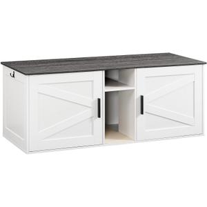 HOOBRO Double Litter Box Enclosure, Modern Cat Litter Box Furniture with Storage and Mat Design, Farmhouse Hidden Litter Box Enclosure with 2 Hooks, White and Charcoal Gray BW23MW01