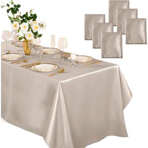 Horbaunal 6 Pack Taupe Satin Tablecloth 60 x 102 Inches Rectangle Satin Table Cover Bright Silk Table Cloth Smooth Table Decoration for Wedding Party Banquet