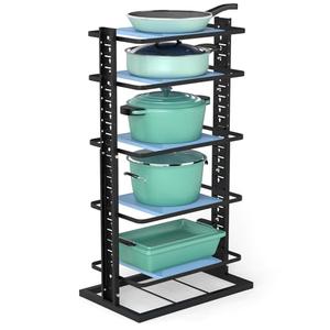 ORDORA Pots and Pans Organizer under Cabinet, 6-Tier Heavy Duty Pan Pot Organizers for Kitchen Adjustable 13.78 to 23.43", Pots Rack inside Storage Holds 12 Qt Stock Pot