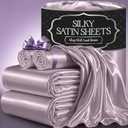 DECOLURE Satin Bed Sheets - 4 Piece Luxury Silky King Size Bedding Set - Softer Than Silk, Wrinkle-Free with 15 Deep Pocket Fitted Sheet, Perfect for Hair & Skin, Gifts for Women (Lavender)