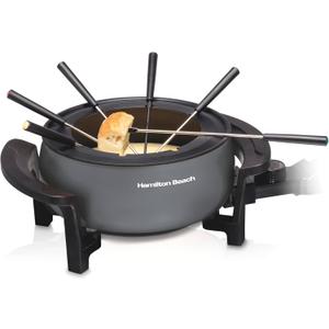 Hamilton Beach 12 Cup Electric Fondue Pot Set with Temperature Control, 6-Color Coded Forks, for Cheese, Chocolate, Hot Oil, Broth, 3 Quart PFAS-Free Nonstick Interior, Gray (86202)