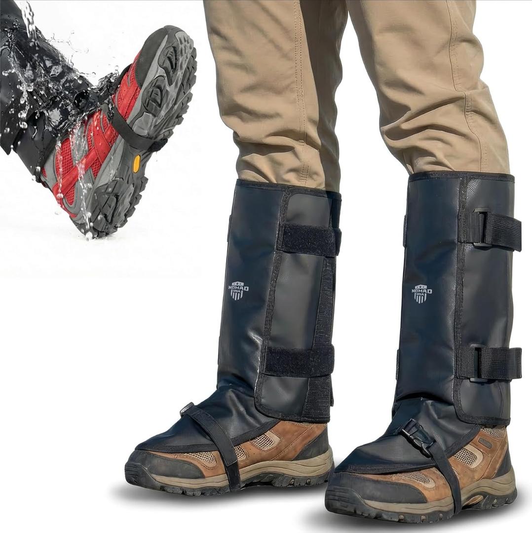 Nomad USA Waterproof Leg Gaiters for Men & Women  Adjustable Lightweight Leg Guards for Snake Bite Protection, Hiking, Hunting, Trekking, Fishing, Climbing & Gardening  1 Pair (Black)