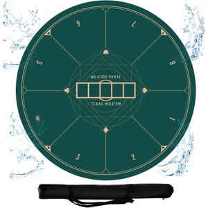 CONTINUE 47 x 47 Inch Poker Table Mat 8 Players Texas Hold'em Poker Mat Professional Poker Mat Anti-Slip Rubber Poker Table Top Layout with Carrying Bag for Poker Games, Blackjack, Casino (Round-green)