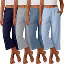 Neer 4 Pack Women's Capri Pants Wide Leg Capris Yoga Sweatpants Lounge Loose Fit High Waist Workout Cropped Pants with Pocket, Large