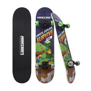 Sakar Minecraft 31 inch Skateboard, 9-ply Maple Deck Skate Board for Cruising, Carving, Tricks and Downhill