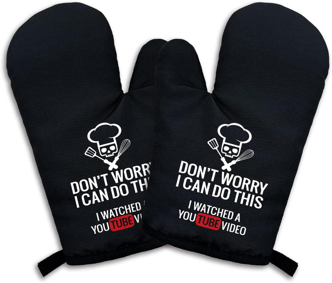 zcyhtqp, Don't Worry I Can Do This I Watched a You Tube Video, Funny Silicone Non-Slip Oven Mitts and Pot Holders Sets of 2, Bake Lover Gift, Perfect for Kitchen,Cooking,Baking,Grilling