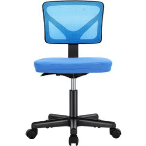 Sweetcrispy Office Computer Desk Chair, Ergonomic Low-Back Mesh Rolling Work Swivel Chairs with Wheels, Armless Comfortable Seat Lumbar Support for Home, Bedroom, Study, Student, Adults, Blue