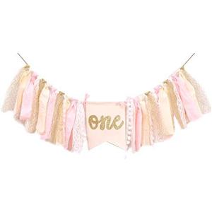 Highchair Banner 1st Birthday - Pink Happy Birthday Banner Party Decorations for First Birthday,Best Princess Photo Props for Baby Girl(Swan)
