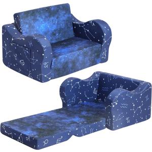 MOMCAYWEX Kids Sofa, 2-in-1 Flip-Out Foam Couch, Foldable Soft Play Lounge Chair, Blue