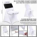 Lounsweer 50 Pcs Folding Chair Cover Set with 25 Stretch Spandex Slipcovers 25 Satin Chair Sashes Bows Ribbon Washable Banquet Protector for Wedding Event Party(White, Black)