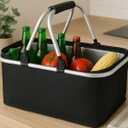 Foldable Insulated Picnic Basket 30L 31.7 QT Large Capacity Cooler Tote with Double Handles Thermal Shopping Basket for Picnic Camping Beach Travel Outdoor Use