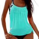 SHESHOW 2 Piece Tankini Swimsuits for Women Scoop Neck Ruched Blouson and Bottom Pink Bathing Suits M