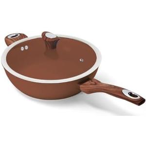 Phantom Chef 11" Deep Frypan 5 Qt Wok | Aluminum Body Non-Stick Ceramic Coating | With Soft Touch Stay Cool Handle | Dishwasher Safe | Non-Toxic PFOA & PTFE Free (Cinnamon)
