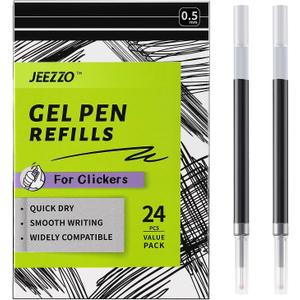 Gel Ink Refills for Retractable Click Pens, Medium Point Pen Refills Compatible with Pilot G2 Pentel Energel Jetstream Sharpie S-Gel Uniball Signo Zebra Sarasa (Black, 0.5mm, 24 pcs)