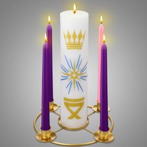 Christmas Advent Wreath Candle Holder with 5 Pillar and Taper Candles Celtic Advent Candleholder Calendar for Christian Prayer Xmas Candles Centerpiece Decorations Religious Church Gift (Gold)