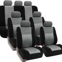 FH Group Car Seat Covers Trendy Elegance Three Row Car Seat Covers Set, Airbag Compatible and Split Ready, 7 Seater Covers-Universal Fit for Cars, Trucks & SUVs Gray/Black (Gray (4 Buckets 1 Bench))