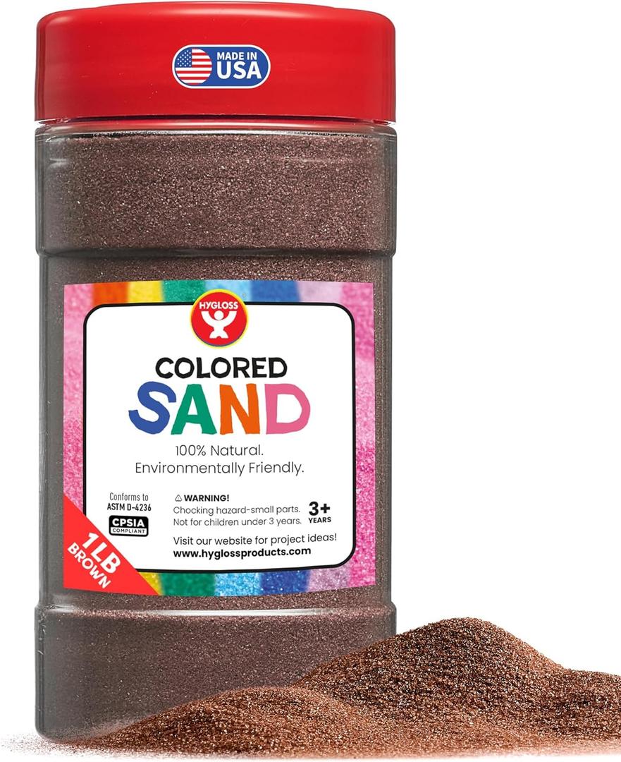 Hygloss Colored Sand for Crafts 1 lb Bottle, Brown Vibrant Colorful Fine Sensory Play Sand Art Kits for Kids Classroom Activities for Children 