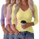 Ficerd 3 Pack Women's 3/4 Sleeve Cotton T Shirts Layer, Medium, 3-Color