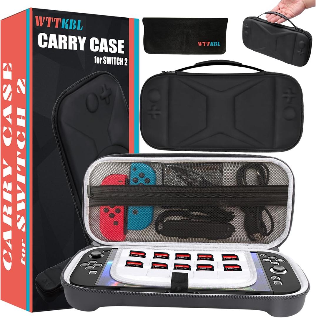 WTTKBL Carry Case for Nintendo Switch 2 (2025), Portable Accessories for Switch 2, Protective Hard Shell Travel Carrying Case with Pouch for Accessories and Game Cards (Black-X)