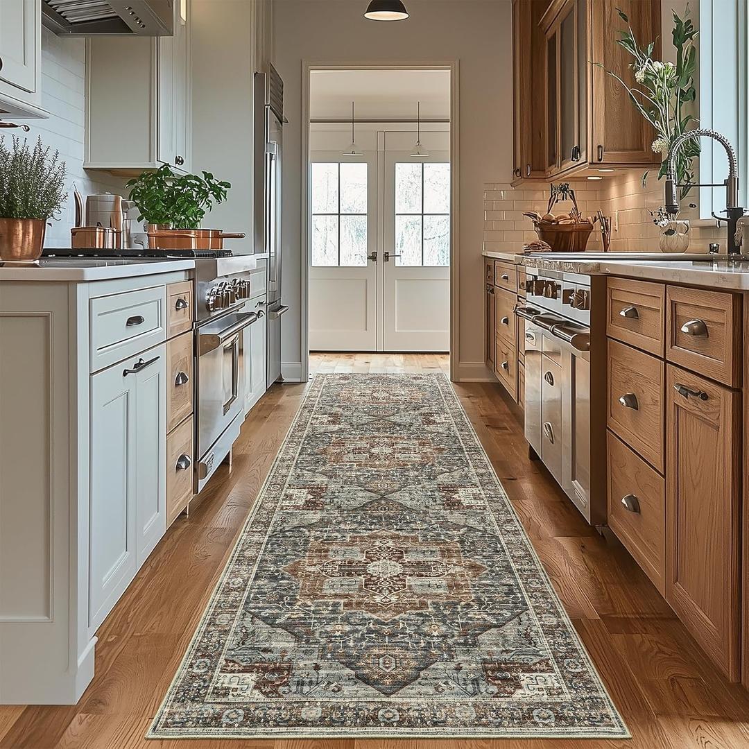 Washable Runner Rug 2'6"x8' Runners for Hallways, Ultra-Thin Carpet Runners for Entryway Anti Slip Backing Runner Rugs for Kitchen Laundry Room Indoor Hallway (Grey/Brown/Tan)