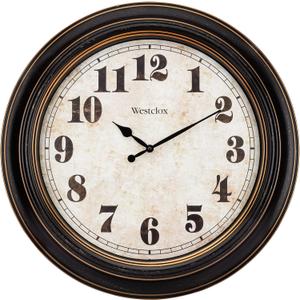 Westclox Traditional Large Wall Clock  Battery-Operated 24-Inch Vintage Distressed Dial, Metal Hands, Glass Lens, Quartz Accuracy (Black-Brown, 24-Inch)