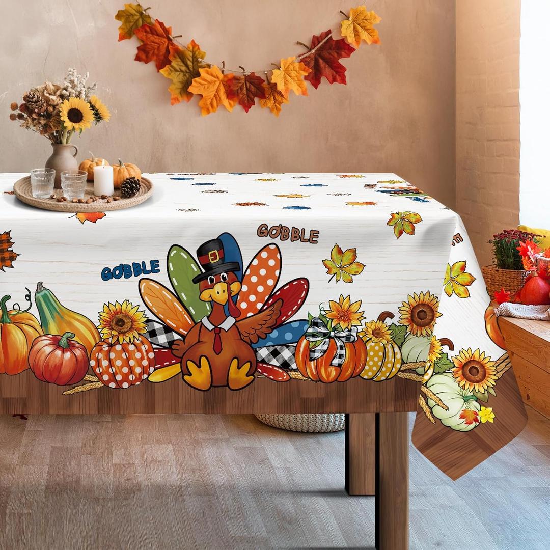 Thanksgiving Turkey Rustic Tablecloth Waterproof, Pumpkins Table Cloth Rectangle, Washable Table Cover for Thanksgiving Harvest Party Decor Kitchen Decoration (6084 Inch)