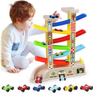 Montessori Toys for 2 3 Year Old Boys Toddlers, Car Ramp Toys with 6 Cars & Race Tracks, Garages and Parking Lots, Ramp Racer Toy Gift for Boys Girls Age 18 Months and Up