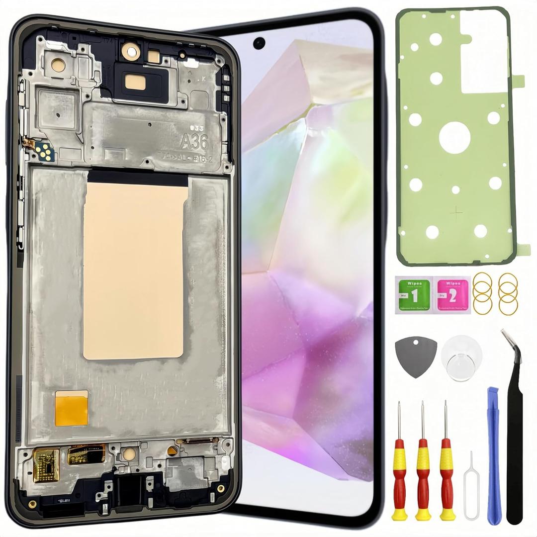 OLED Galaxy S23 FE Screen Replacement for Samsung Galaxy S23 FE 5G LCD Screen Touch Digitizer Display Pantalla with Frame Tool kit SM-S711U with Fingerprint Black