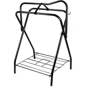 QWORK Freestanding Portable Saddle Rack, Powder Coated Frame Standing Holder, Saddle Strong Tubular Steel 24" L x 19" W x 35" H