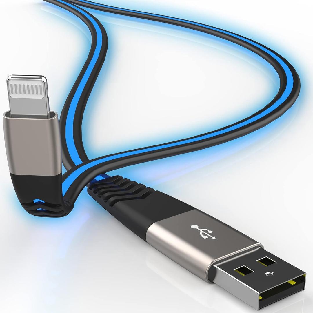 [Apple MFi Certified iPhone Charger, Led Breathing Light Lightning Cable Fast Charging Cord Compatible iPhone 14 Pro Max13/12/11 Pro Max/Mini/XS MAX/XR/XS/X/8/7/Plus iPad AirPods 6ft,Blue