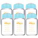 Matyz Glass Breastmilk Storage Bottles, 6 Pack, 6 oz, Compatible With Spectra Medela Breast Pump - Freezer Safe Storage Bottles Set - Wide Mouth Breastmilk Storage Containers - BPA Free (Blue Lids)
