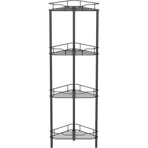 HuggieGems 4 Tier Floor Standing Corner Shower Caddy Organizer Shelf with Hooks, Bathroom Shelves Stand Rack, Black