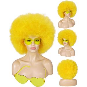 BESTBEL+Hair Cap Yellow Afro Wig and Sunglasses Short Yellow Wigs Afro Clown Wig for Halloween Disco Party Outfits Funny Wigs for Adults Cosplay Costume Fluffy Bouncy Synthetic Hair