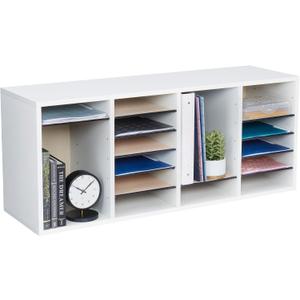 Safco Literature Organizer, 24 Compartments, Office and Classroom Mailbox with Adjustable Shelves, Wood Paper and Mail Sorter, White