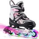 Gonex Inline Skates for Girls Boys Kids, Adjustable Skates Outdoor Blades Inline Roller Skates for Children Teens Women with Light Up Wheels for Indoor Outdoor Backyard Skating, Pink, L