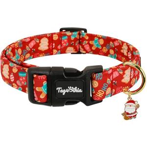 Tag4Oikia Christmas Dog Collar for Medium Dogs, Adjustable Red Medium Dog Collars with Gingerbread Man Pattern, Cute Dog Christmas Collar for Dogs, Winter Holiday Dog Collar for Girl Boy Do-M
