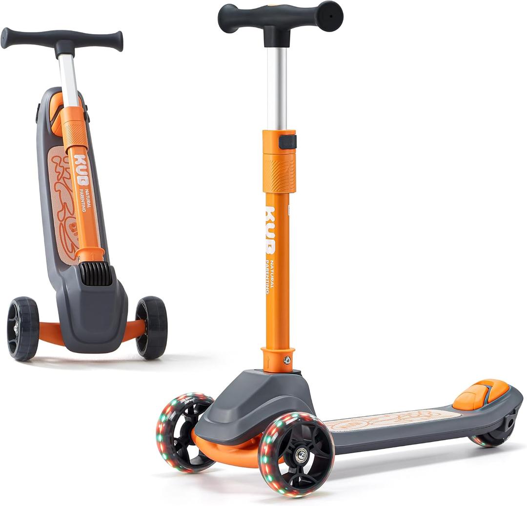KUB 3-Wheel Toddler Scooter with LED Light-Up Wheels, Adjustable Height Handlebar, Lean-to-Steer, Extra-Wide Anti-Slip Deck - Easy-Fold Design for Boys & Girls Ages 2+