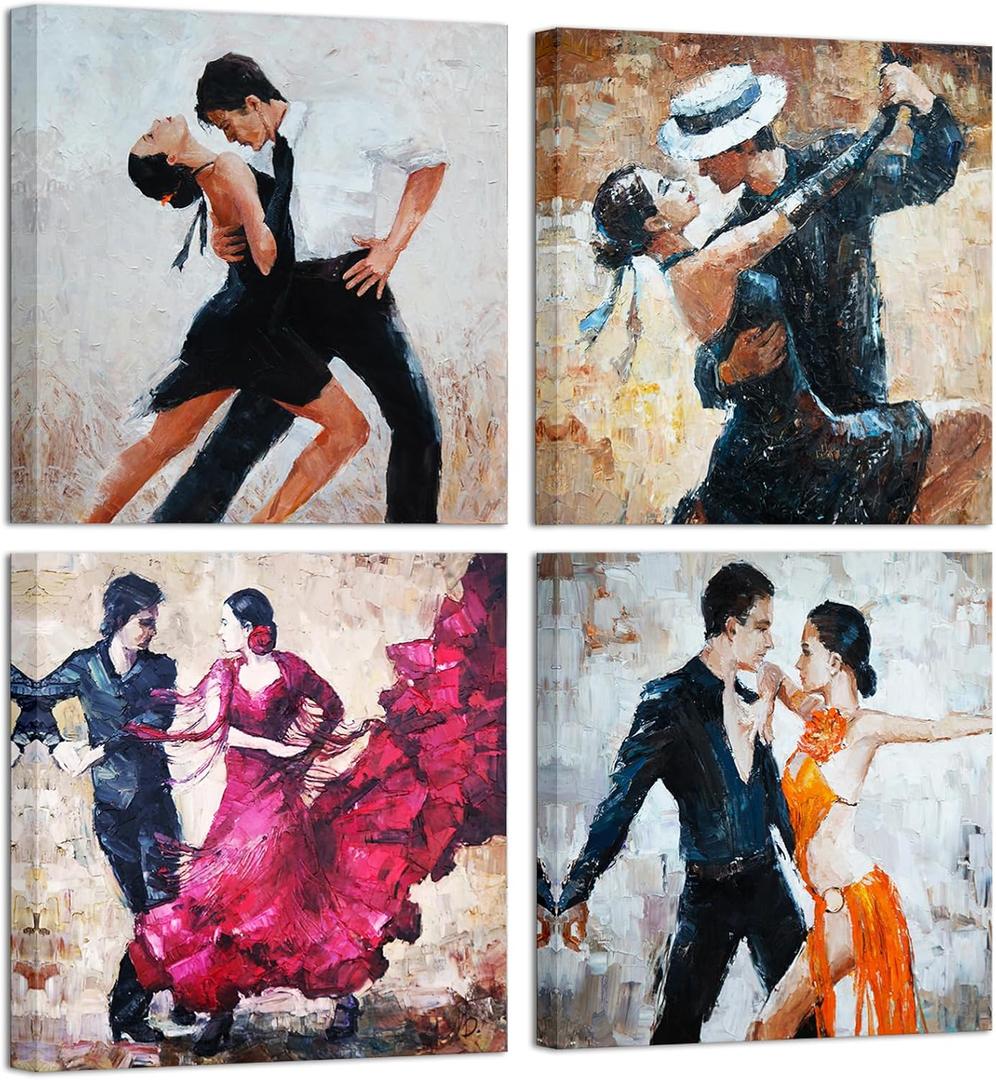 KLVOS Modern Canvas Wall Art Decor Romance Dancing Couple of Tango Painting Prints Framed and Stretched Picture Art Home Decoration 12"x12"x4