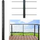 Intermediate Post Level drilled 33" Adjustable Top Cable Railing Post Top Mount Black Rectangular Stainless Steel Wood Concrete Level Deck, PS11 BH4S