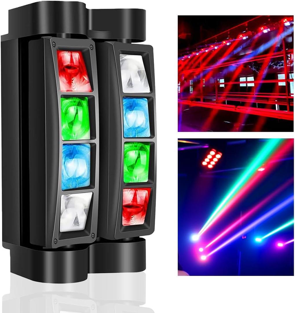 2025 Spider Beam Moving Head DJ Light 8 LEDs, RGBW Disco Strobe Light Party Lights, DJ Stage Lights, DMX512 & Sound Control for Christmas Halloween Birthday Wedding Karaoke Bar Decorations