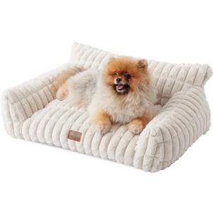 Joydeco Cat Couch for Pets, 30 inch Plush Pet Sofa, Cat Bed for Indoor Cats with Removable Washable Cover, Supportive Pet Sofa, Cream